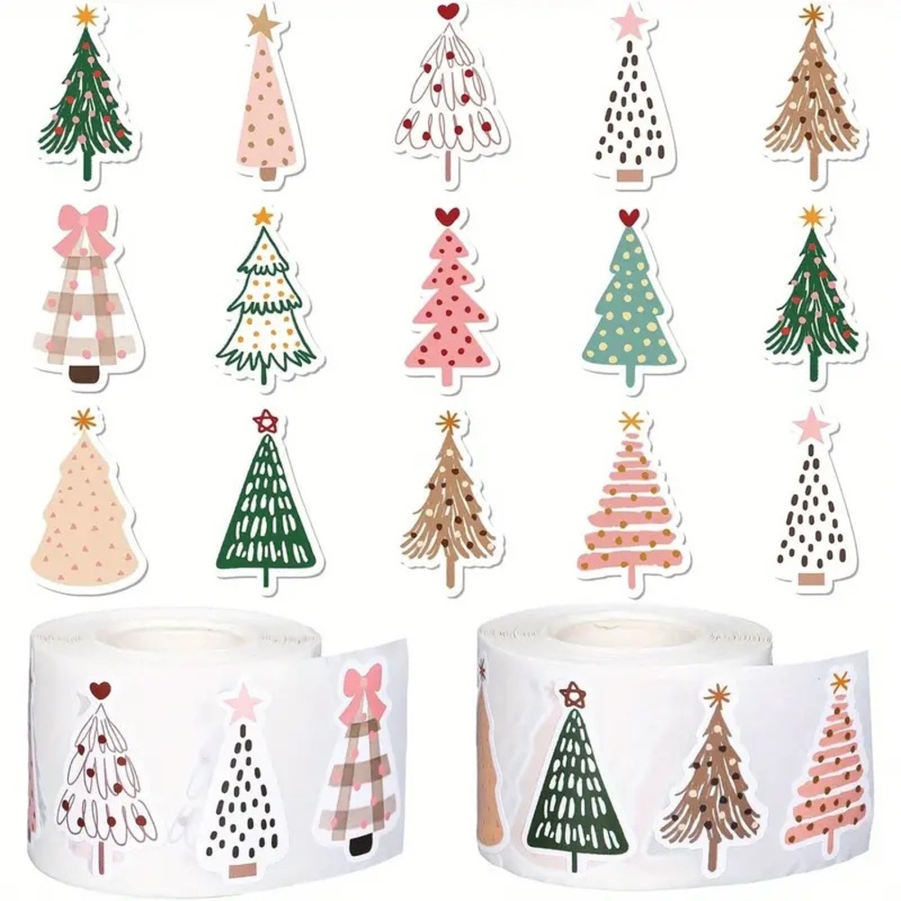500 Piece 1” Christmas Tree Sticker Roll Set